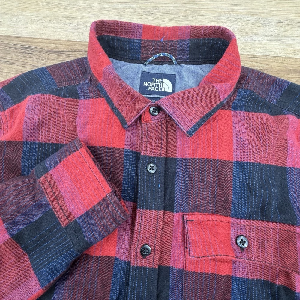The North Face Stayside Plaid Flannel Shirt Red Blue Black Long Sleeve Men's L